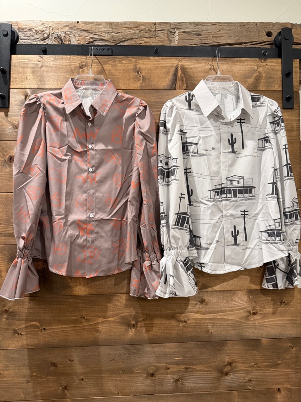 Western Print Bell Sleeve Tops - 2